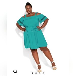 City Chic Teal Off-Shoulder Dress